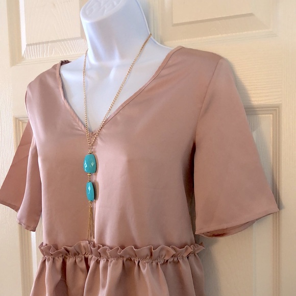New Blush Pink Peplum Ruffle Boho Top - Picture 7 of 15